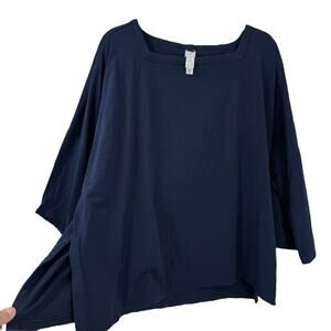 Marla Wynne Layers Boxy Square neck top size XL 3/4 Sleeve Navy Blue Split Hem